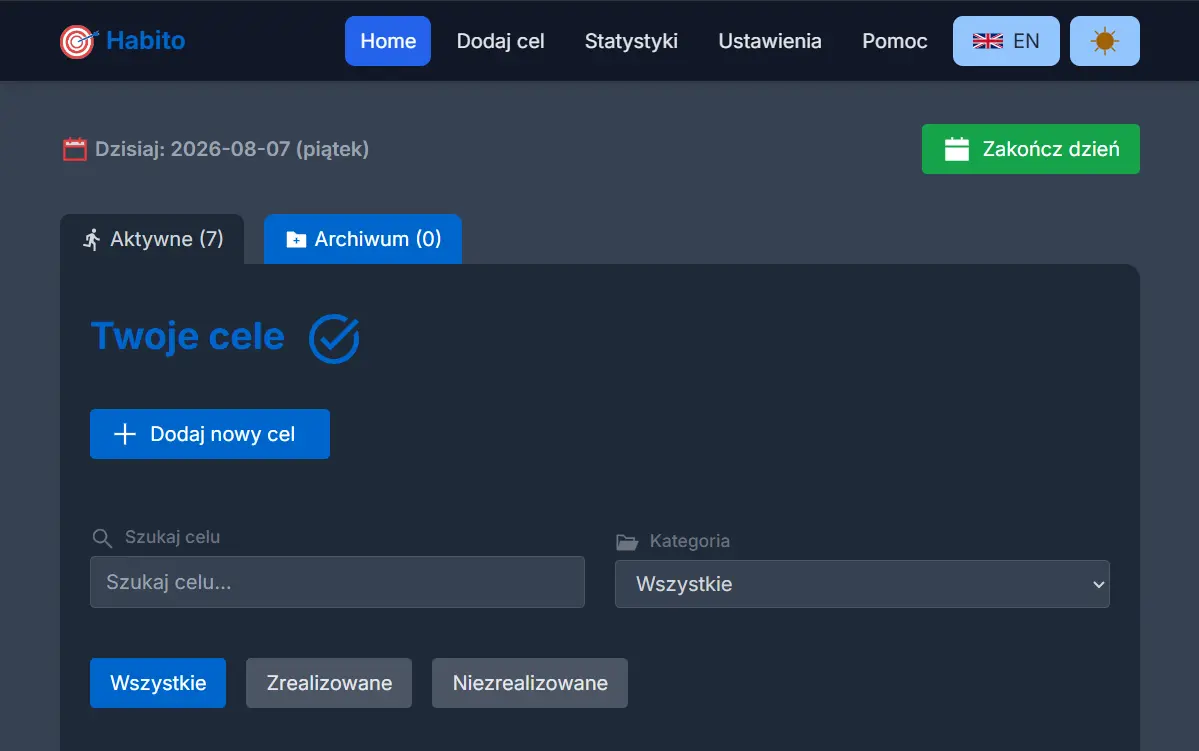 Projekt aplikacji do śledzenia nawyków
