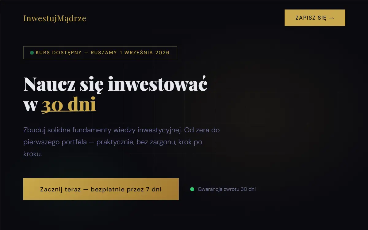 Projekt landing page kursu inwestycyjnego Inwestuj Mądrze