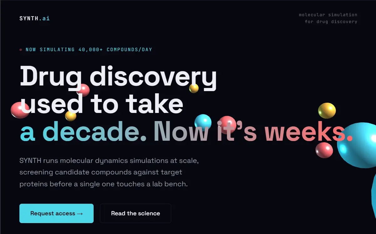 Landing page narzędzia do symulacji molekularnej w odkrywaniu leków